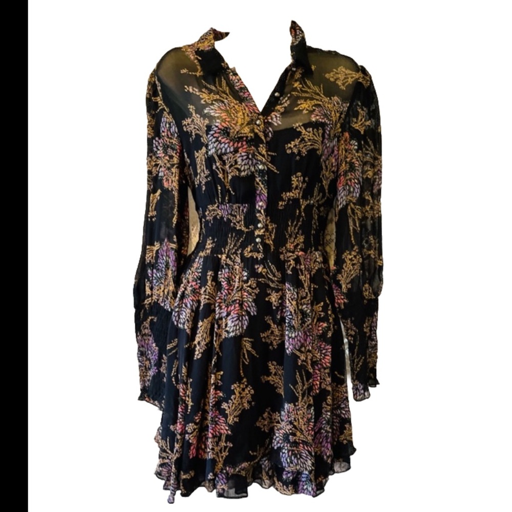 Free People Black and purple floral dress small